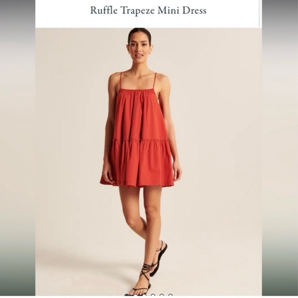 ABERCROMBIE & FITCH RED RUFFLE TRAPEZE MINI DRESS NWOT SIZE XL - Picture 2 of 7